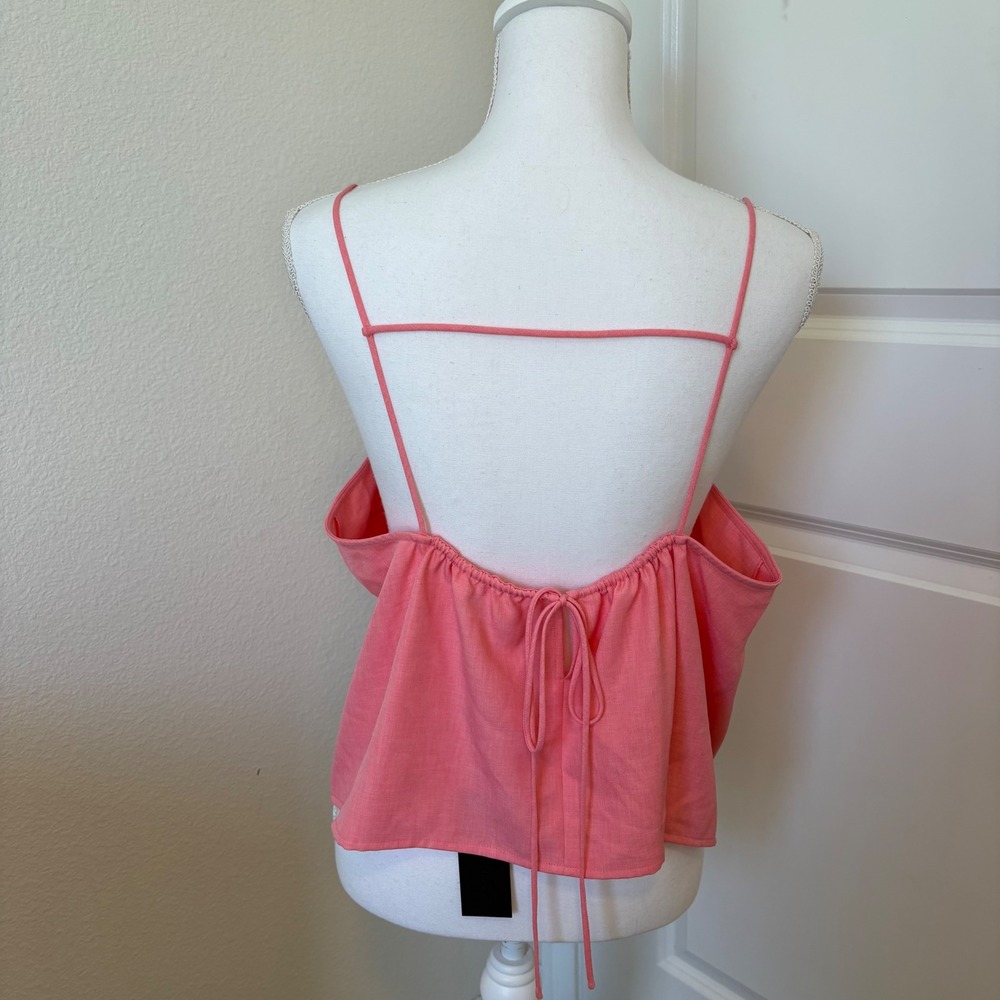 NWT Gianni Bini Pop Pink Stella Blouse Open Back Tie Camisole Top XL - Picture 2 of 4